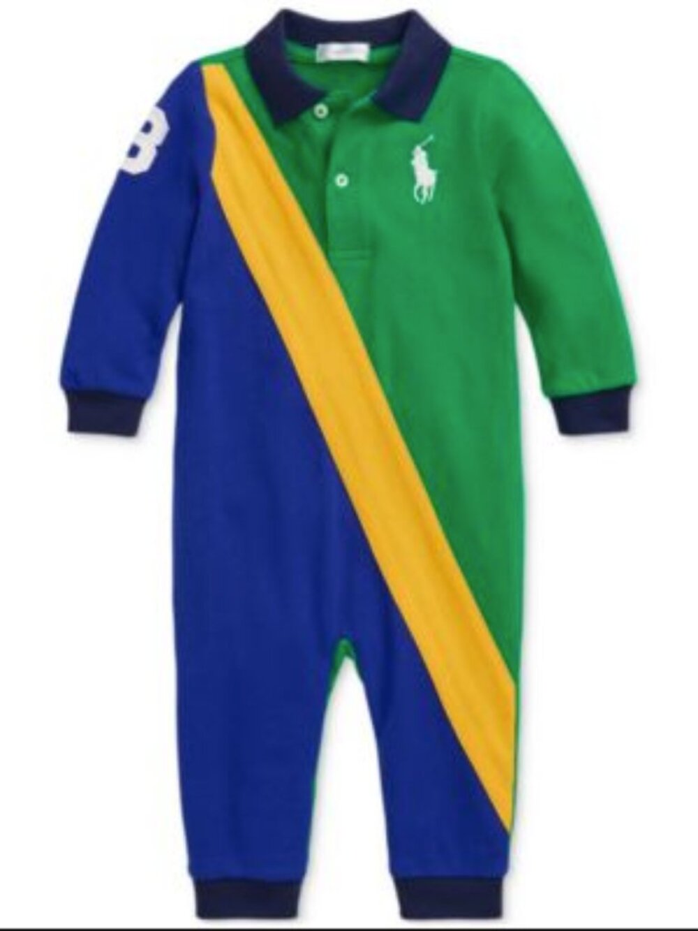Ralph Lauren Childrenswear Baby Boys Big Pony Cotton Mesh Polo Coverall 9M
